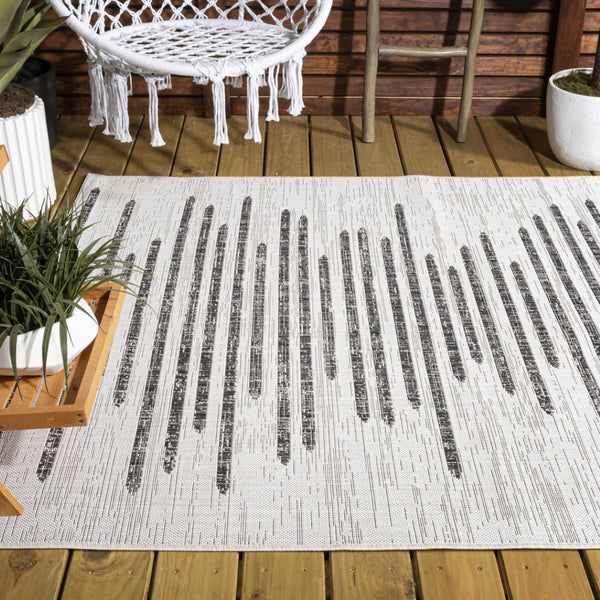 HomeRoots 6' Ivory and Black Striped Area Rug – Stylish, Durable Indoor/Outdoor Design for Modern Spaces 704531