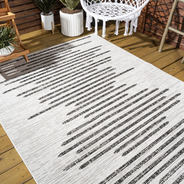 HomeRoots 6' Ivory and Black Striped Area Rug – Stylish, Durable Indoor/Outdoor Design for Modern Spaces 704531