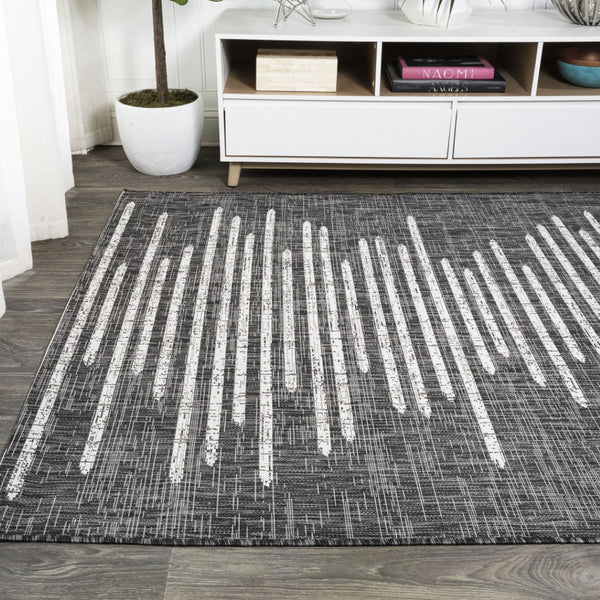 HomeRoots 10' Stylish Black and Ivory Striped Indoor Outdoor Area Rug - Durable, Versatile, Easy Care Design 704532