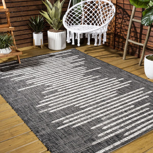 HomeRoots 10' Stylish Black and Ivory Striped Indoor Outdoor Area Rug - Durable, Versatile, Easy Care Design 704532