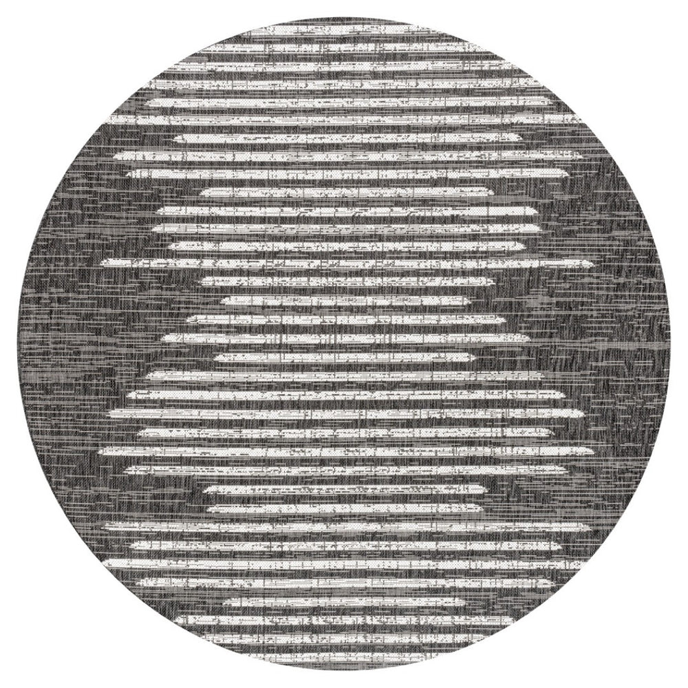 HomeRoots 5' Striking Black and Ivory Round Striped Area Rug for Indoor & Outdoor Spaces - Durable & Stylish 704534