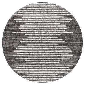 HomeRoots 5' Striking Black and Ivory Round Striped Area Rug for Indoor & Outdoor Spaces - Durable & Stylish 704534