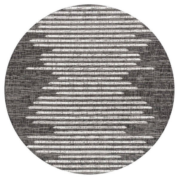 HomeRoots 5' Striking Black and Ivory Round Striped Area Rug for Indoor & Outdoor Spaces - Durable & Stylish 704534