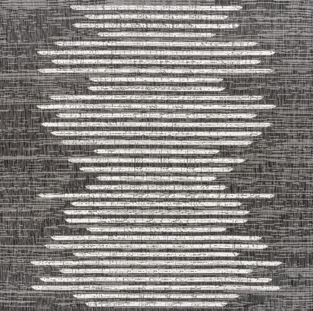 HomeRoots 5' Black and Ivory Square Striped Area Rug - Modern Indoor/Outdoor Design, Durable & Easy Care 704535