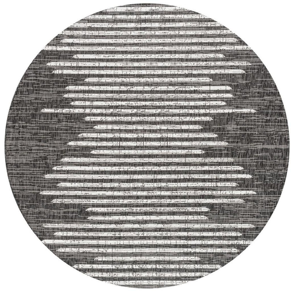 HomeRoots 6' Striking Black and Ivory Round Striped Area Rug for Indoor and Outdoor Spaces, Durable & Stylish 704537