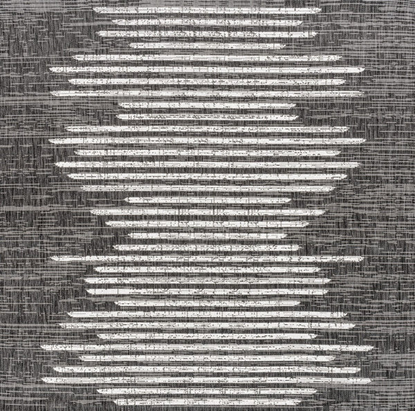 HomeRoots 6' Black And Ivory Striped Square Indoor Outdoor Area Rug - Durable, Chic Design for Any Space 704538