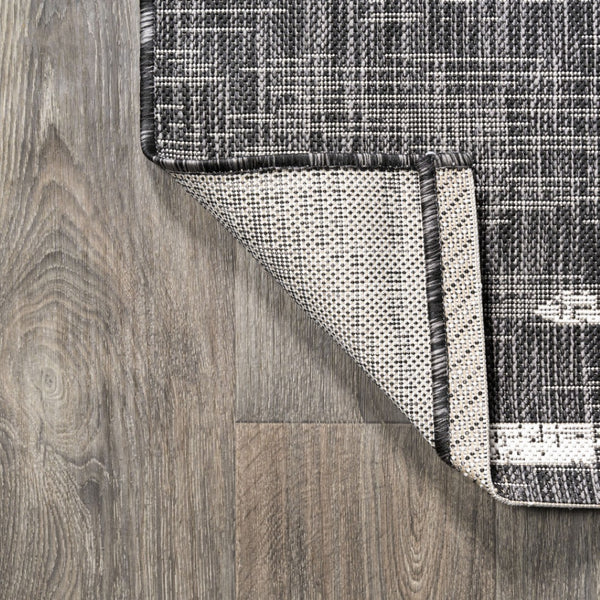 HomeRoots 6' Black And Ivory Striped Square Indoor Outdoor Area Rug - Durable, Chic Design for Any Space 704538