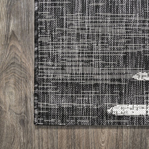 HomeRoots 6' Black And Ivory Striped Square Indoor Outdoor Area Rug - Durable, Chic Design for Any Space 704538