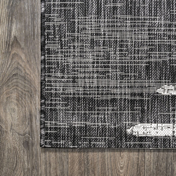 HomeRoots 6' Black And Ivory Striped Square Indoor Outdoor Area Rug - Durable, Chic Design for Any Space 704538
