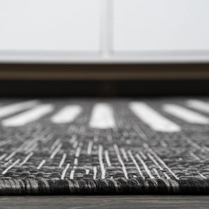 HomeRoots 6' Black And Ivory Striped Square Indoor Outdoor Area Rug - Durable, Chic Design for Any Space 704538