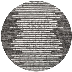 HomeRoots 8' Black And Ivory Round Striped Area Rug - Stylish Indoor/Outdoor Addition for Modern Spaces 704539
