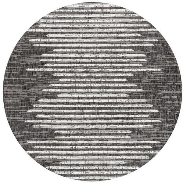 HomeRoots 8' Black And Ivory Round Striped Area Rug - Stylish Indoor/Outdoor Addition for Modern Spaces 704539