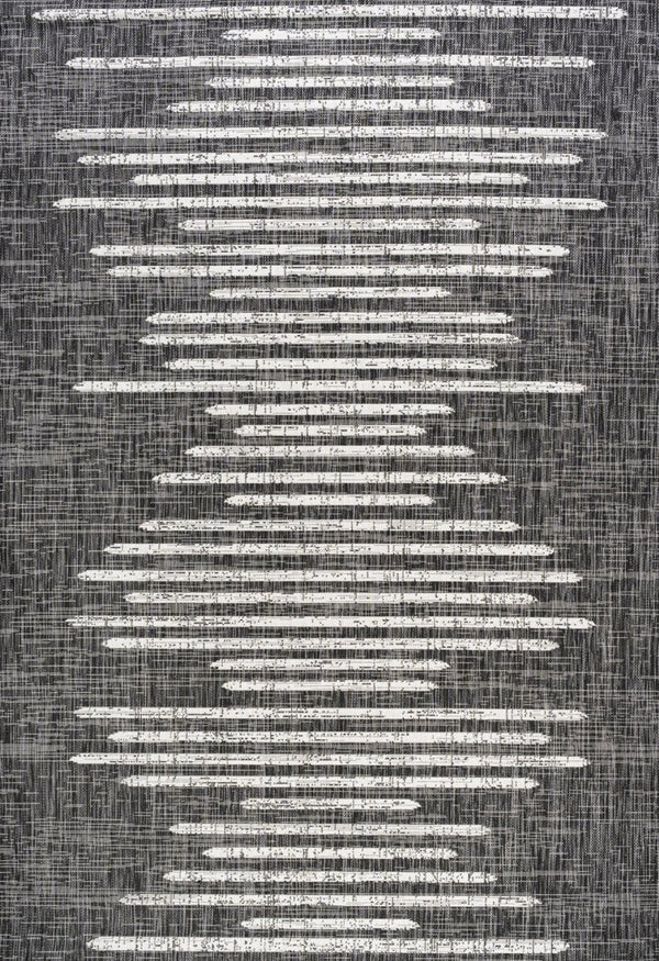 HomeRoots 9' X 12' Black And Ivory Striped Area Rug - Durable, Stylish Indoor/Outdoor Carpet for High-Traffic Spaces 704541