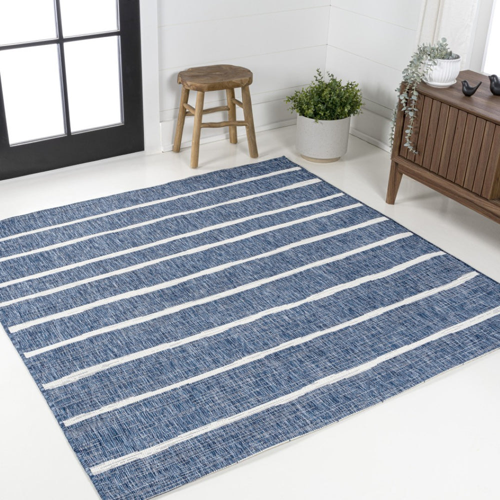 HomeRoots 6' Blue and Ivory Striped Area Rug - Stylish Indoor/Outdoor Durable Design for Modern Living Spaces 704549