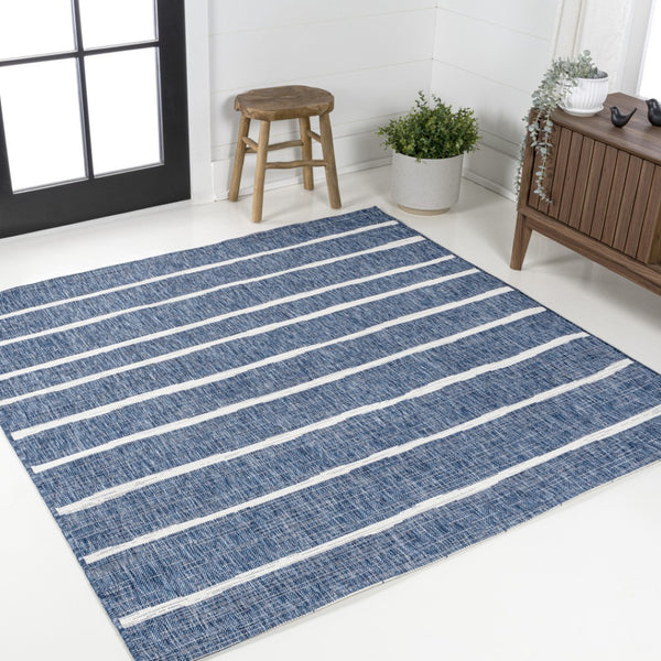 HomeRoots 6' Blue and Ivory Striped Area Rug - Stylish Indoor/Outdoor Durable Design for Modern Living Spaces 704549