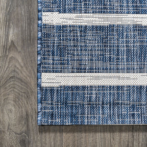 HomeRoots 6' Blue and Ivory Striped Area Rug - Stylish Indoor/Outdoor Durable Design for Modern Living Spaces 704549