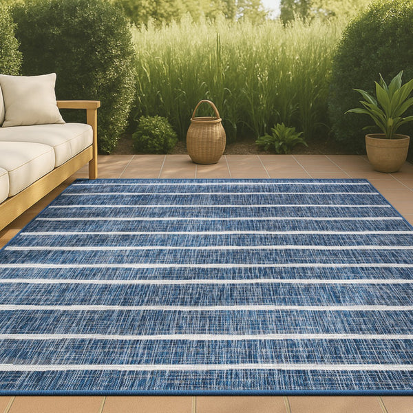HomeRoots 9' X 12' Blue and Ivory Striped Area Rug - Durable, Versatile Design for Indoor & Outdoor Spaces! 704552