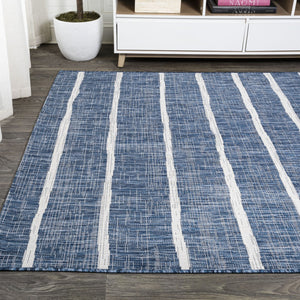 HomeRoots 9' X 12' Blue and Ivory Striped Area Rug - Durable, Versatile Design for Indoor & Outdoor Spaces! 704552