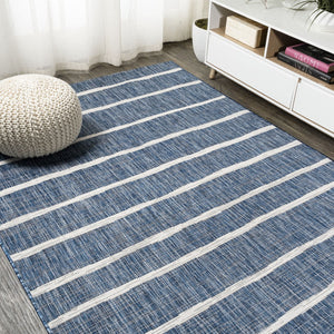 HomeRoots 9' X 12' Blue and Ivory Striped Area Rug - Durable, Versatile Design for Indoor & Outdoor Spaces! 704552