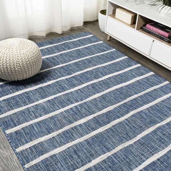 HomeRoots 9' X 12' Blue and Ivory Striped Area Rug - Durable, Versatile Design for Indoor & Outdoor Spaces! 704552