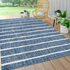 HomeRoots 9' X 12' Blue and Ivory Striped Area Rug - Durable, Versatile Design for Indoor & Outdoor Spaces! 704552