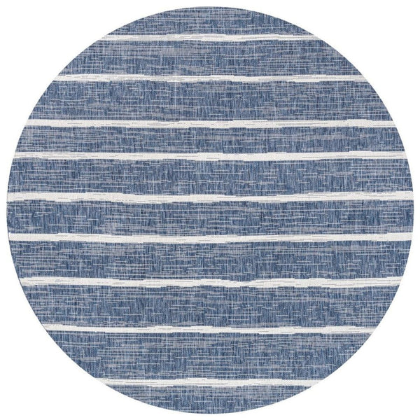 HomeRoots 9' Blue and Ivory Striped Round Area Rug - Durable Indoor/Outdoor Accent for Any Space, Easy Care 704553