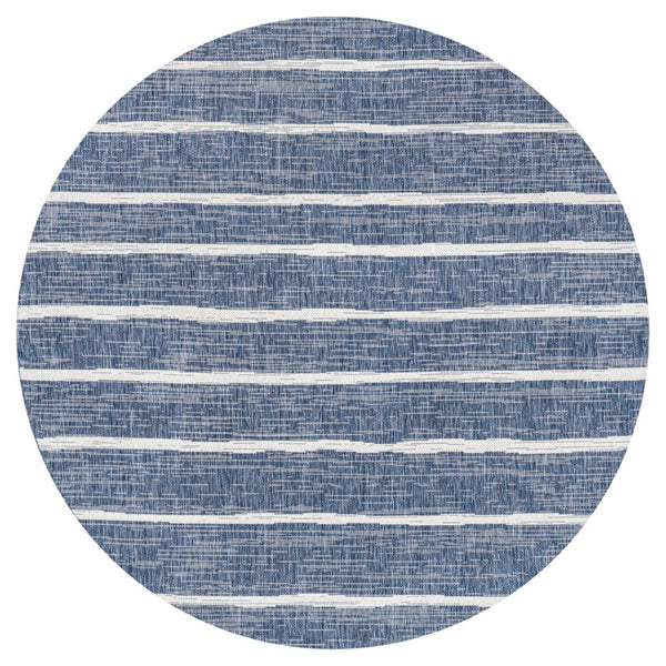 HomeRoots 9' Blue and Ivory Striped Round Area Rug - Durable Indoor/Outdoor Accent for Any Space, Easy Care 704553