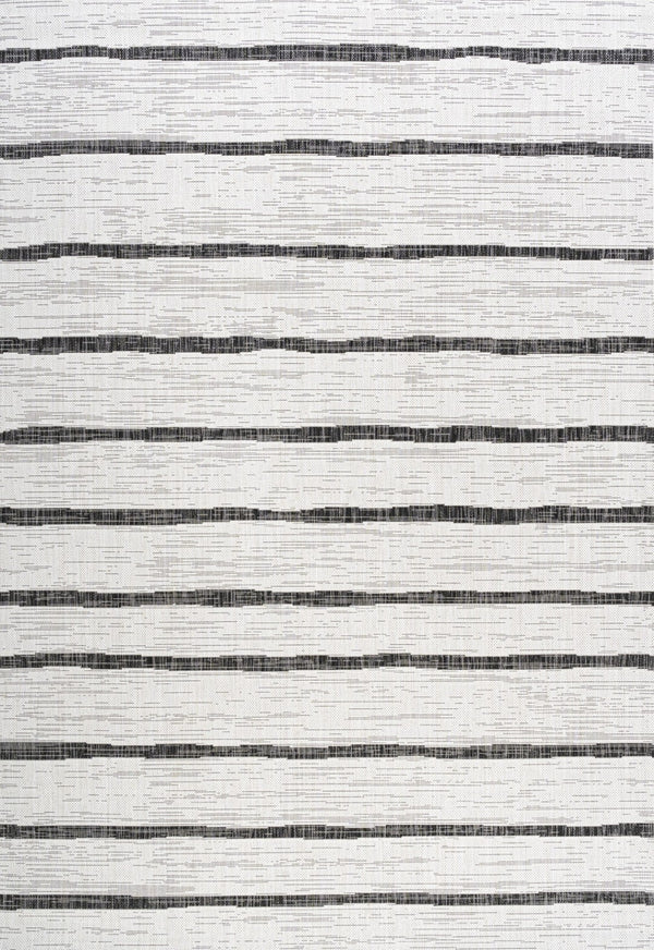 HomeRoots 10' Elegant Ivory and Black Striped Area Rug for Indoor and Outdoor High-Traffic Spaces, Easy-Care 704555