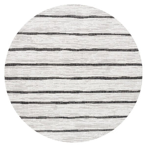 HomeRoots 5' Modern Ivory and Black Striped Round Area Rug - Durable, Easy-Care Design for Indoor/Outdoor Use 704557