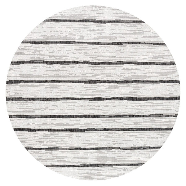 HomeRoots 5' Modern Ivory and Black Striped Round Area Rug - Durable, Easy-Care Design for Indoor/Outdoor Use 704557