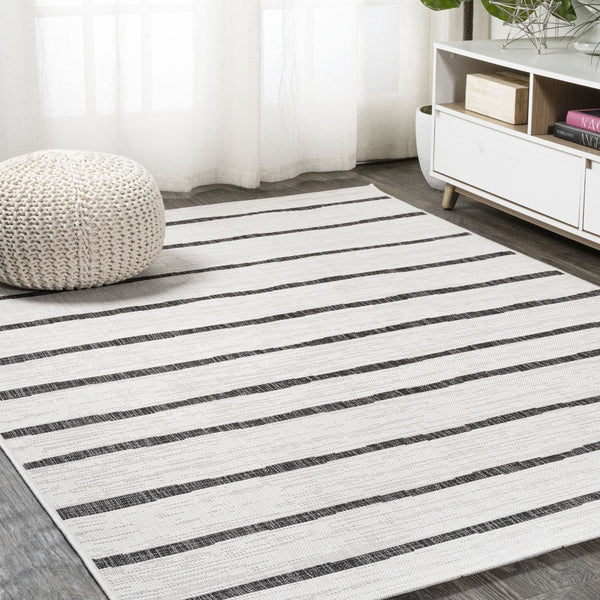 HomeRoots 6' Timeless Ivory and Black Striped Area Rug – Stylish, Durable Indoor/Outdoor Design for All Spaces 704559
