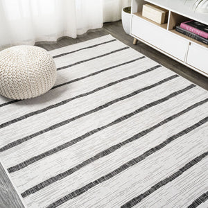 HomeRoots 6' Timeless Ivory and Black Striped Area Rug – Stylish, Durable Indoor/Outdoor Design for All Spaces 704559