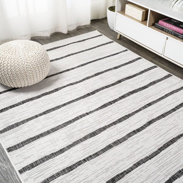 HomeRoots 6' Timeless Ivory and Black Striped Area Rug – Stylish, Durable Indoor/Outdoor Design for All Spaces 704559
