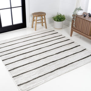 HomeRoots 8' Ivory and Black Geometric Square Striped Area Rug for Indoor & Outdoor Spaces – Durable & Stylish! 704563