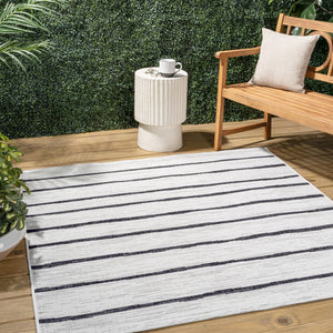 HomeRoots 8' Ivory and Black Geometric Square Striped Area Rug for Indoor & Outdoor Spaces – Durable & Stylish! 704563