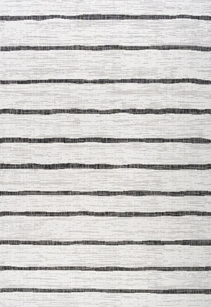 HomeRoots 9' X 12' Ivory and Black Striped Indoor-Outdoor Area Rug - Durable, Versatile, Easy Care for Any Space 704564