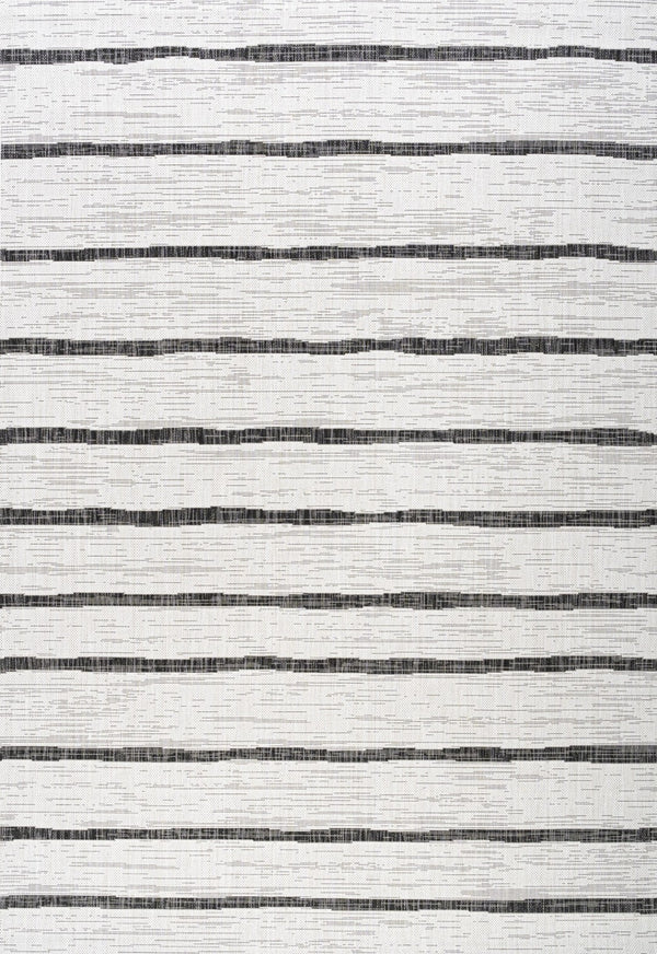 HomeRoots 9' X 12' Ivory and Black Striped Indoor-Outdoor Area Rug - Durable, Versatile, Easy Care for Any Space 704564