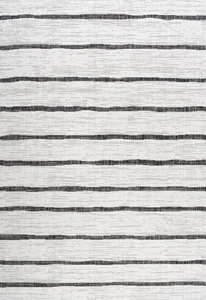 HomeRoots 9' X 12' Ivory and Black Striped Indoor-Outdoor Area Rug - Durable, Versatile, Easy Care for Any Space 704564