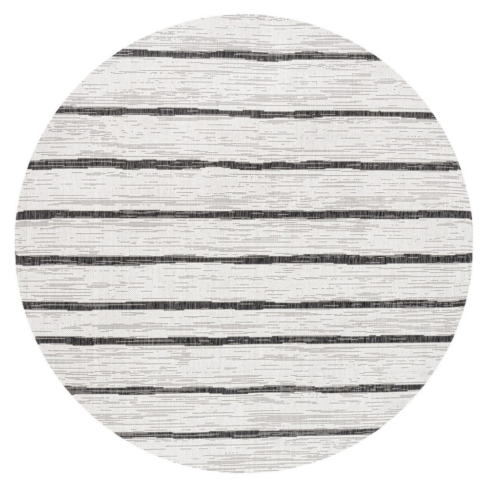 HomeRoots 9' Striped Ivory and Black Round Rug - Stylish Indoor/Outdoor Accent for High-Traffic Spaces! 704565