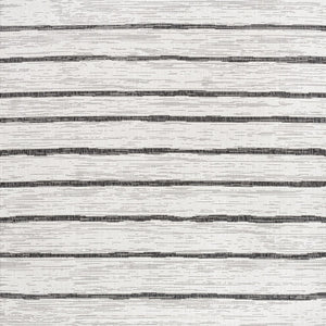 HomeRoots 9' Ivory and Black Striped Square Area Rug - Modern Indoor/Outdoor Design for High-Traffic Spaces 704566
