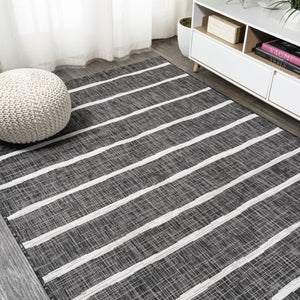 HomeRoots 10' Classic Black and Ivory Striped Indoor-Outdoor Area Rug - Durable, Stylish, and Easy to Clean! 704567