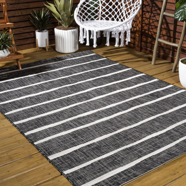 HomeRoots 10' Classic Black and Ivory Striped Indoor-Outdoor Area Rug - Durable, Stylish, and Easy to Clean! 704567