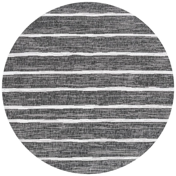 HomeRoots 5' Striped Black and Ivory Round Area Rug – Stylish Indoor/Outdoor Design, Durable & Easy Care! 704569