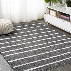 HomeRoots 6' Modern Black and Ivory Striped Area Rug – Versatile Indoor/Outdoor Decor, Durable & Easy Care 704571