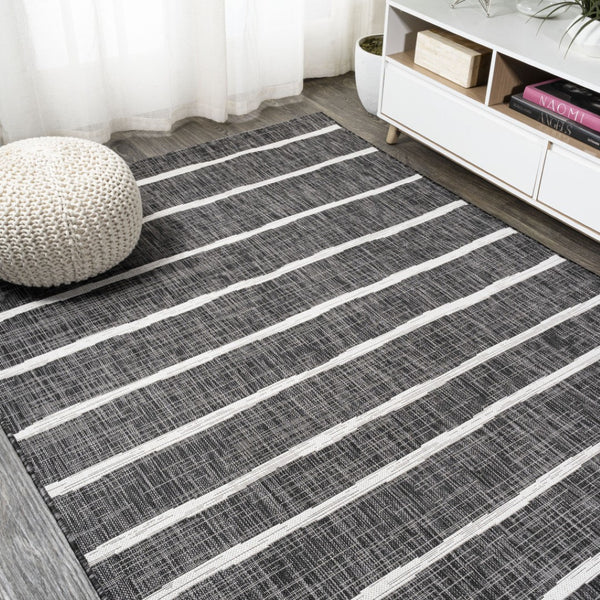 HomeRoots 6' Modern Black and Ivory Striped Area Rug – Versatile Indoor/Outdoor Decor, Durable & Easy Care 704571