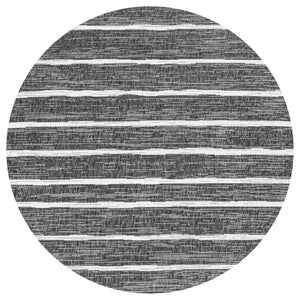 HomeRoots 6' Modern Black and Ivory Striped Round Rug - Weather-Resistant, Easy-Clean Indoor/Outdoor Accent 704572