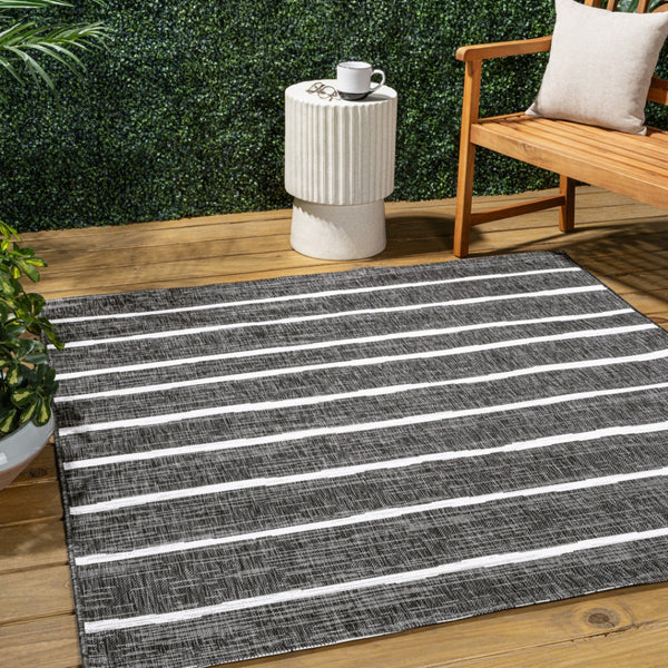 HomeRoots 6' Black and Ivory Square Striped Rug – Modern Geometric Design for Indoor & Outdoor Spaces, Durable & Stylish 704573