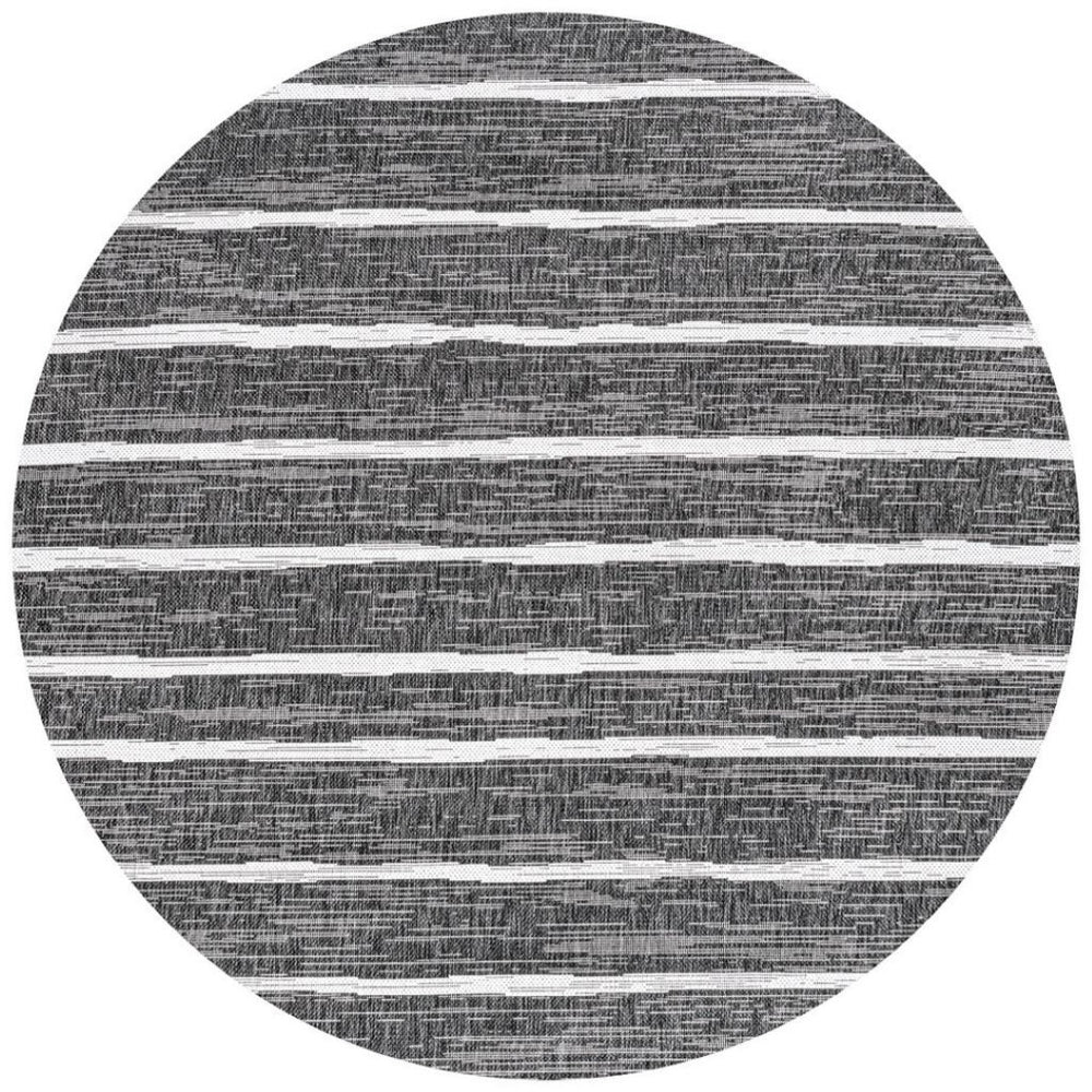HomeRoots 8' Black and Ivory Striped Area Rug – Durable Indoor/Outdoor Round Rug for Stylish Spaces & Easy Care 704574