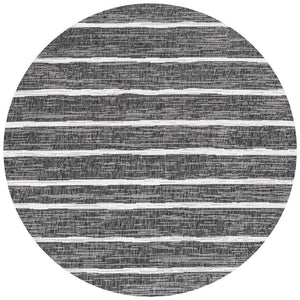 HomeRoots 8' Black and Ivory Striped Area Rug – Durable Indoor/Outdoor Round Rug for Stylish Spaces & Easy Care 704574