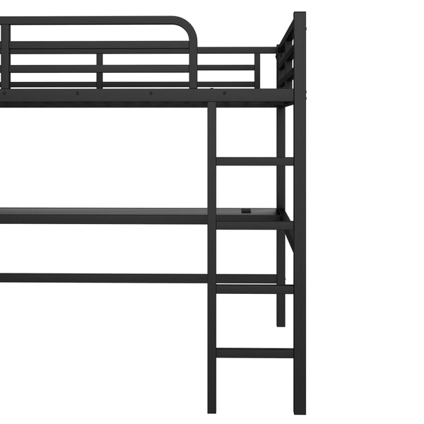 English Elm Metal Queen Size Loft Bed With Integrated Desk, Led Lighting, Power Outlet & Space-Saving Design W1580S00182